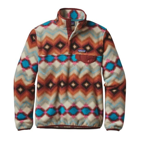 PATAGONIA Synchilla Snap-T Pullover Fleece Timber Twist Aztec Print Women M Snap - Picture 1 of 8